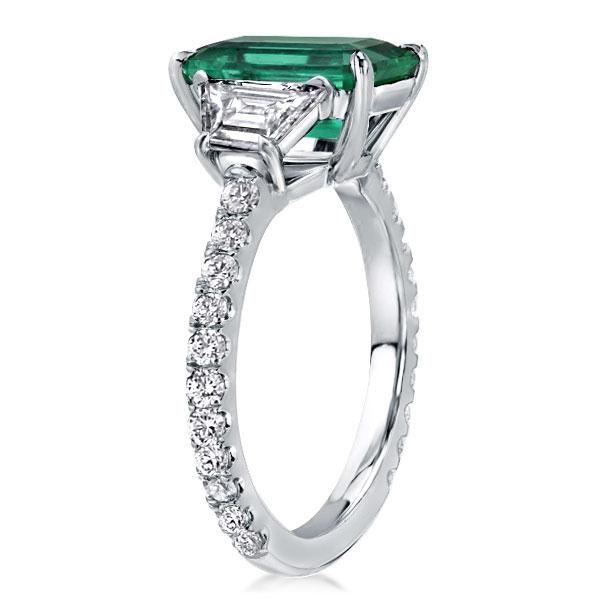 Emerald Cut Three Stone Engagement Ring - Sterling Silver