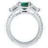 Emerald Cut Three Stone Engagement Ring - Sterling Silver