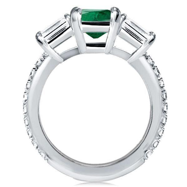 Emerald Cut Three Stone Engagement Ring - Sterling Silver
