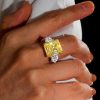 Radiant Three Stone Yellow Accent Engagement Ring in Sterling Silver