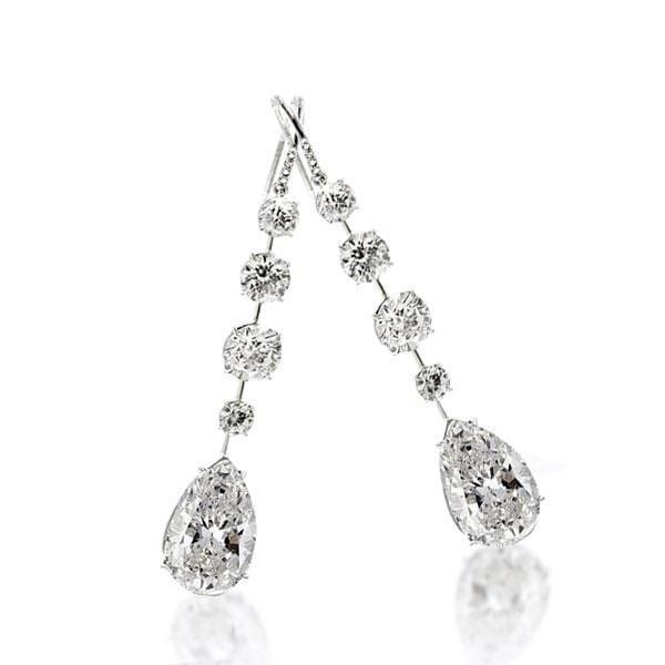 Classic Drop Earrings | Round & Pear Cut Dangle Earrings in Rhodium Plated 925 Sterling Silver