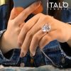 Oval Cut Sterling Silver Engagement Ring - White Gold Finish