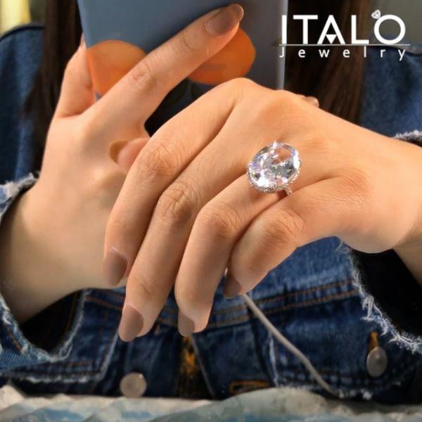 Oval Cut Sterling Silver Engagement Ring - White Gold Finish