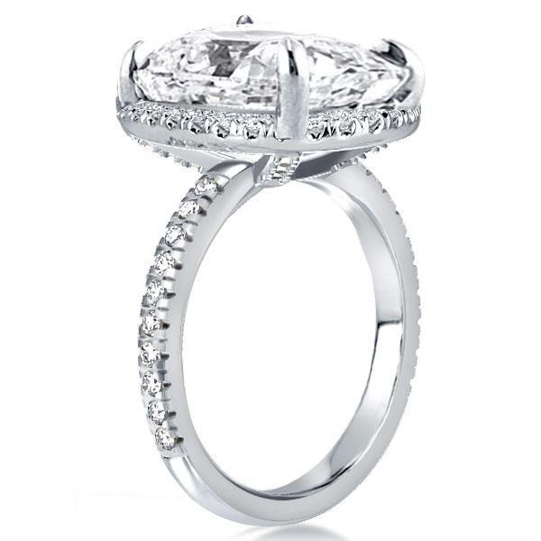 Oval Cut Sterling Silver Engagement Ring - White Gold Finish
