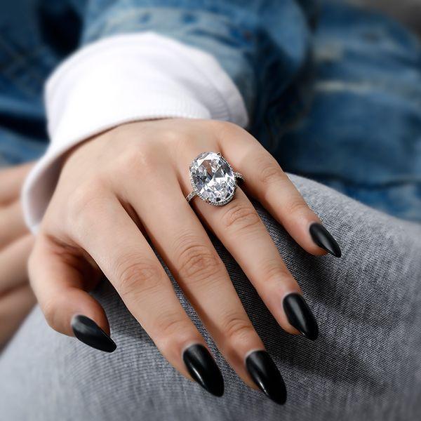 Oval Cut Sterling Silver Engagement Ring - White Gold Finish