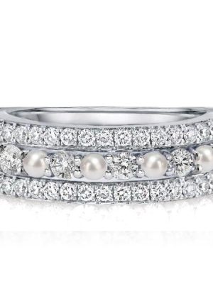Women's Pearl Half Eternity Wedding Band, 4.5 CT. TW., Sterling Silver Anniversary Ring