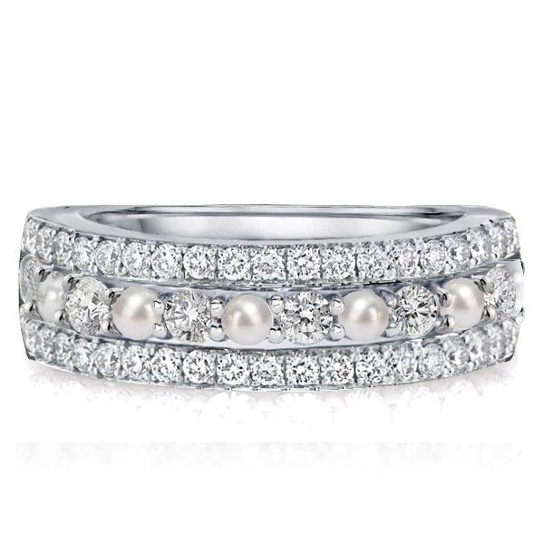 Women's Pearl Half Eternity Wedding Band, 4.5 CT. TW., Sterling Silver Anniversary Ring
