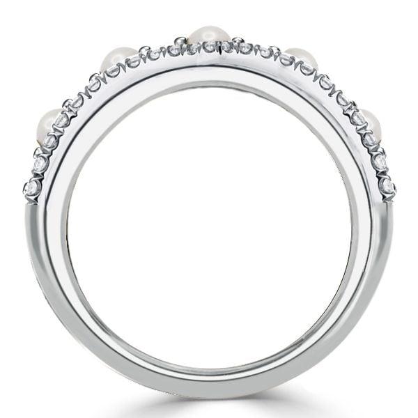 Women's Pearl Half Eternity Wedding Band, 4.5 CT. TW., Sterling Silver Anniversary Ring