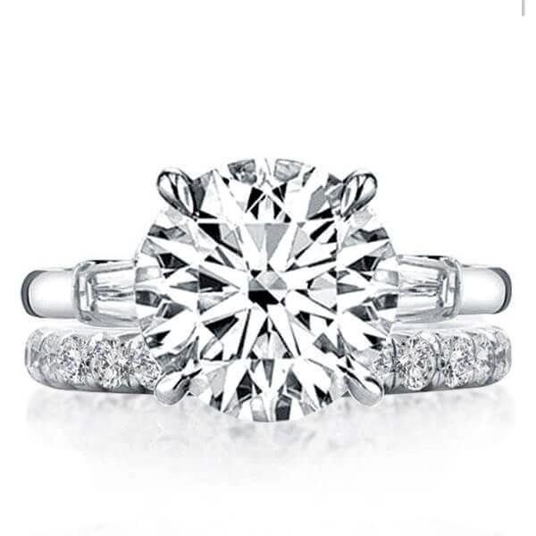 Three Stone Created White Sapphire Bridal Jewelry Set in 925 Sterling Silver