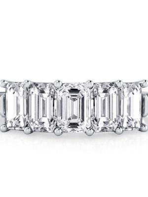 Emerald and Baguette Cut Diamond Half Eternity Wedding Band in Sterling Silver