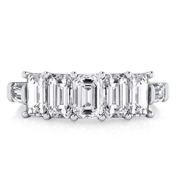 Emerald and Baguette Cut Diamond Half Eternity Wedding Band in Sterling Silver