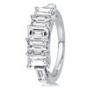 Emerald and Baguette Cut Diamond Half Eternity Wedding Band in Sterling Silver