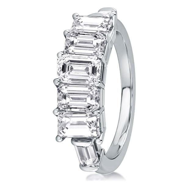 Emerald and Baguette Cut Diamond Half Eternity Wedding Band in Sterling Silver