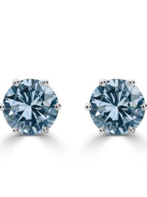 Round Blue Sapphire Stud Earrings - Sterling Silver, 4.00 CT. TW.