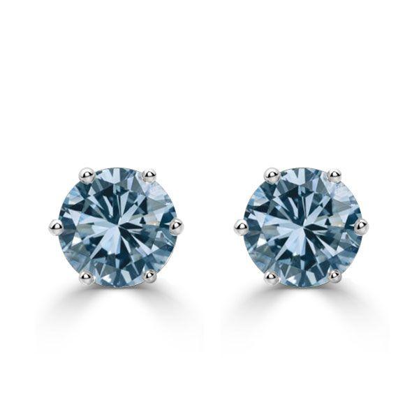 Round Blue Sapphire Stud Earrings - Sterling Silver, 4.00 CT. TW.