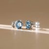 Round Blue Sapphire Stud Earrings - Sterling Silver, 4.00 CT. TW.
