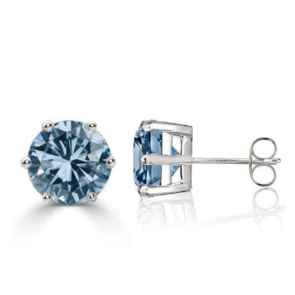 Round Blue Sapphire Stud Earrings - Sterling Silver, 4.00 CT. TW.