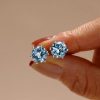 Round Blue Sapphire Stud Earrings - Sterling Silver, 4.00 CT. TW.