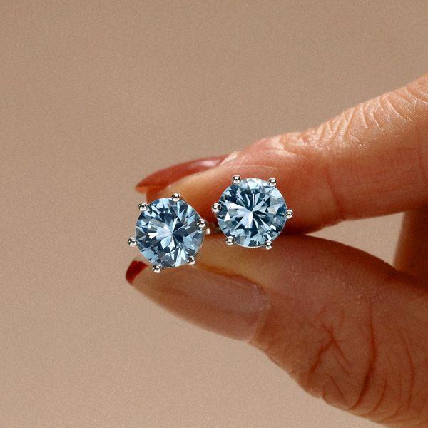 Round Blue Sapphire Stud Earrings - Sterling Silver, 4.00 CT. TW.