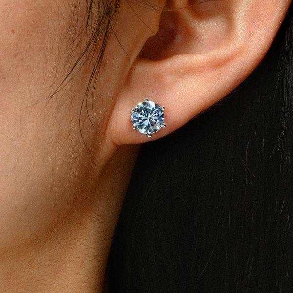Round Blue Sapphire Stud Earrings - Sterling Silver, 4.00 CT. TW.