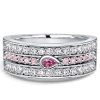 Pink Sapphire Half Eternity Band Ring in 925 Sterling Silver with Pear & Round Cuts