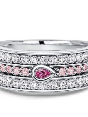 Pink Sapphire Half Eternity Band Ring in 925 Sterling Silver with Pear & Round Cuts