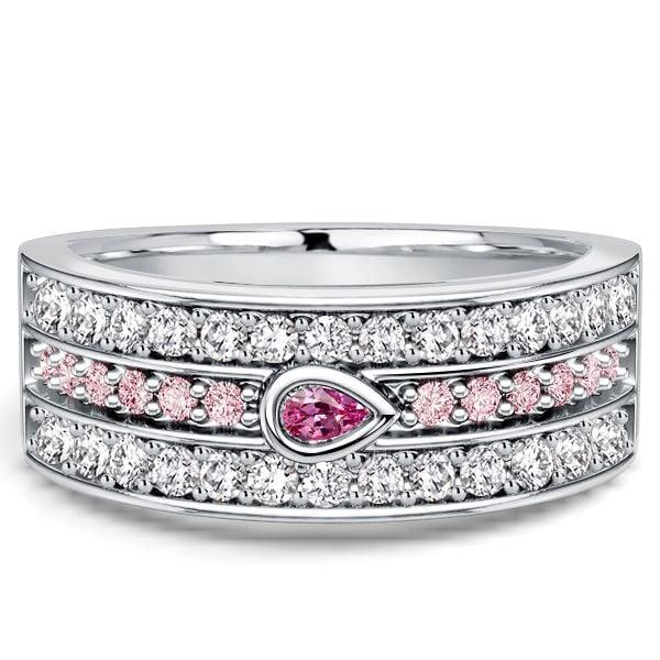 Pink Sapphire Half Eternity Band Ring in 925 Sterling Silver with Pear & Round Cuts