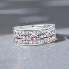 Pink Sapphire Half Eternity Band Ring in 925 Sterling Silver with Pear & Round Cuts