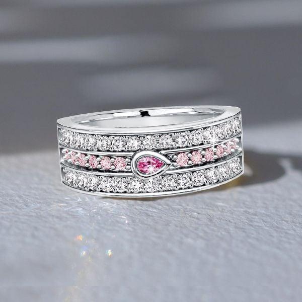 Pink Sapphire Half Eternity Band Ring in 925 Sterling Silver with Pear & Round Cuts