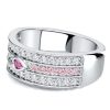 Pink Sapphire Half Eternity Band Ring in 925 Sterling Silver with Pear & Round Cuts