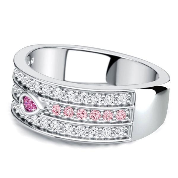 Pink Sapphire Half Eternity Band Ring in 925 Sterling Silver with Pear & Round Cuts
