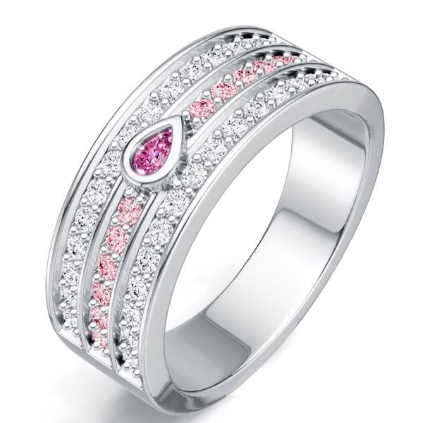 Pink Sapphire Half Eternity Band Ring in 925 Sterling Silver with Pear & Round Cuts