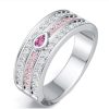 Pink Sapphire Half Eternity Band Ring in 925 Sterling Silver with Pear & Round Cuts