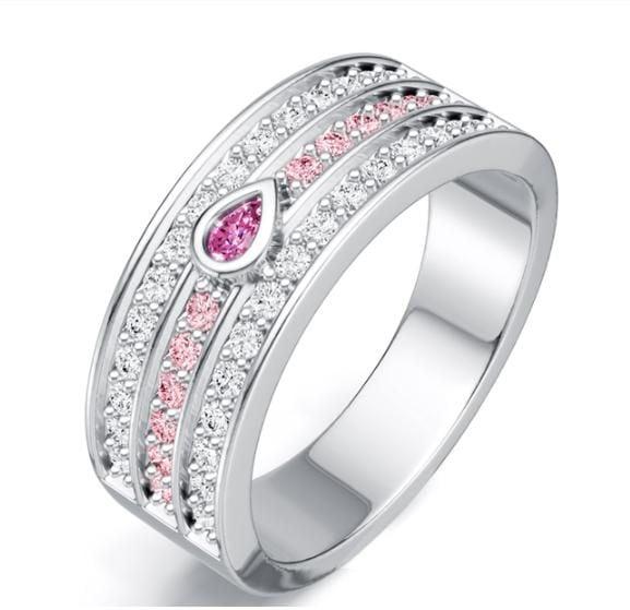 Pink Sapphire Half Eternity Band Ring in 925 Sterling Silver with Pear & Round Cuts