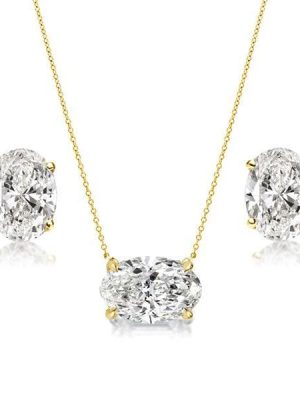18K Gold Plated Sterling Silver Oval Pendant Necklace and Stud Earrings Jewelry Set