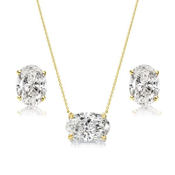 18K Gold Plated Sterling Silver Oval Pendant Necklace and Stud Earrings Jewelry Set