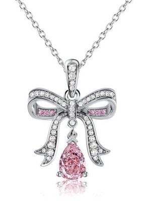 Sterling Silver Pear Cut Pink Sapphire Knot Pendant Necklace for Women