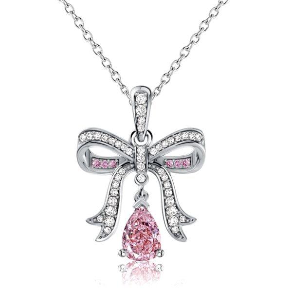 Sterling Silver Pear Cut Pink Sapphire Knot Pendant Necklace for Women