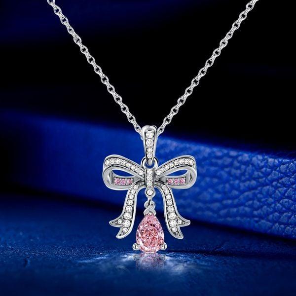 Sterling Silver Pear Cut Pink Sapphire Knot Pendant Necklace for Women