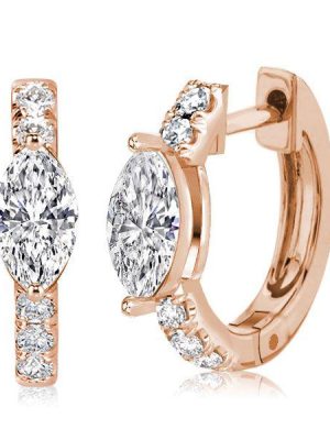 Marquise Cut Rose Gold Hoop Earrings - 18K Rose Gold Sterling Silver, 1.20 CT. TW.