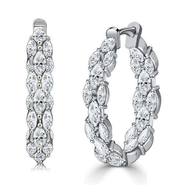 Marquise Cut Rose Gold Hoop Earrings for Women | 5.32 CTW Sterling Silver