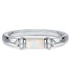 Vintage Style Opal Wedding Band Ring - 925 Sterling Silver