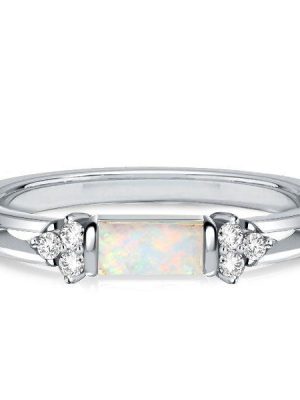 Vintage Style Opal Wedding Band Ring - 925 Sterling Silver