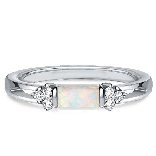 Vintage Style Opal Wedding Band Ring - 925 Sterling Silver