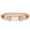 Vintage Style Opal Wedding Band Ring - 925 Sterling Silver