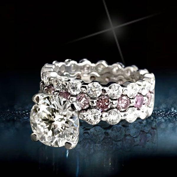Eternity Created Pink and White Sapphire 3-Piece Sterling Silver Wedding Set