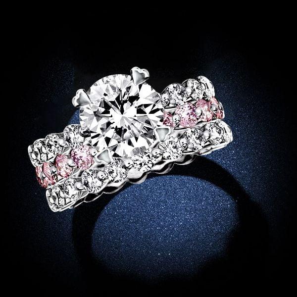 Eternity Created Pink and White Sapphire 3-Piece Sterling Silver Wedding Set