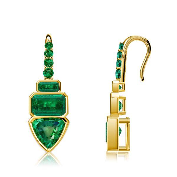 Golden Trilliant Cut Emerald Green Drop Earrings - 18K Gold Plated Sterling Silver