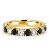 18K Gold Plated Sterling Silver White & Black Diamond Wedding Band for Women, 2.30 CTW