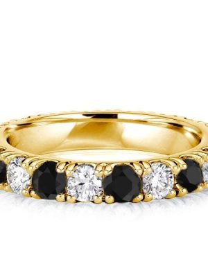 18K Gold Plated Sterling Silver White & Black Diamond Wedding Band for Women, 2.30 CTW
